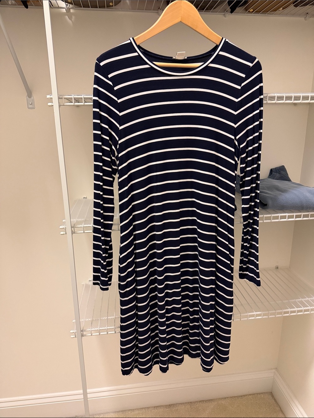 J. Crew Navy and White Striped Long-Sleeve Dress